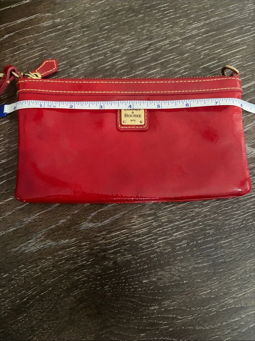 Dooney & Bourke Slim Wristlet Top Zip Patent Leather Cherry Red